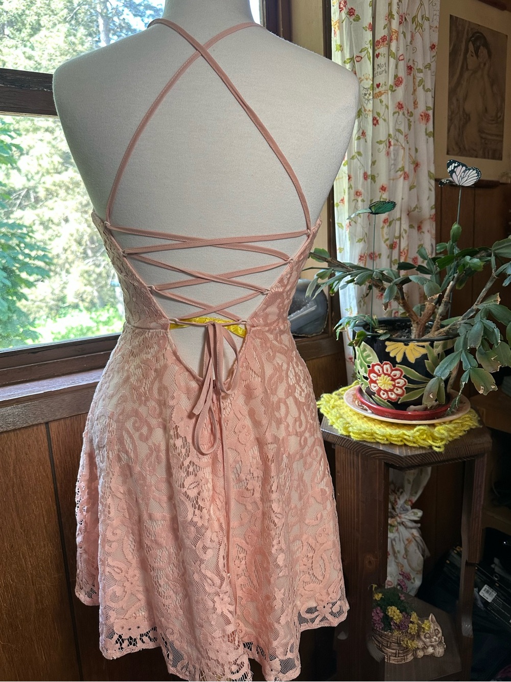 Tobi • Backless Lace Up High Neck Fit and Flare Dress